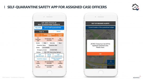 Self-quarantine safety app for assigned case officers